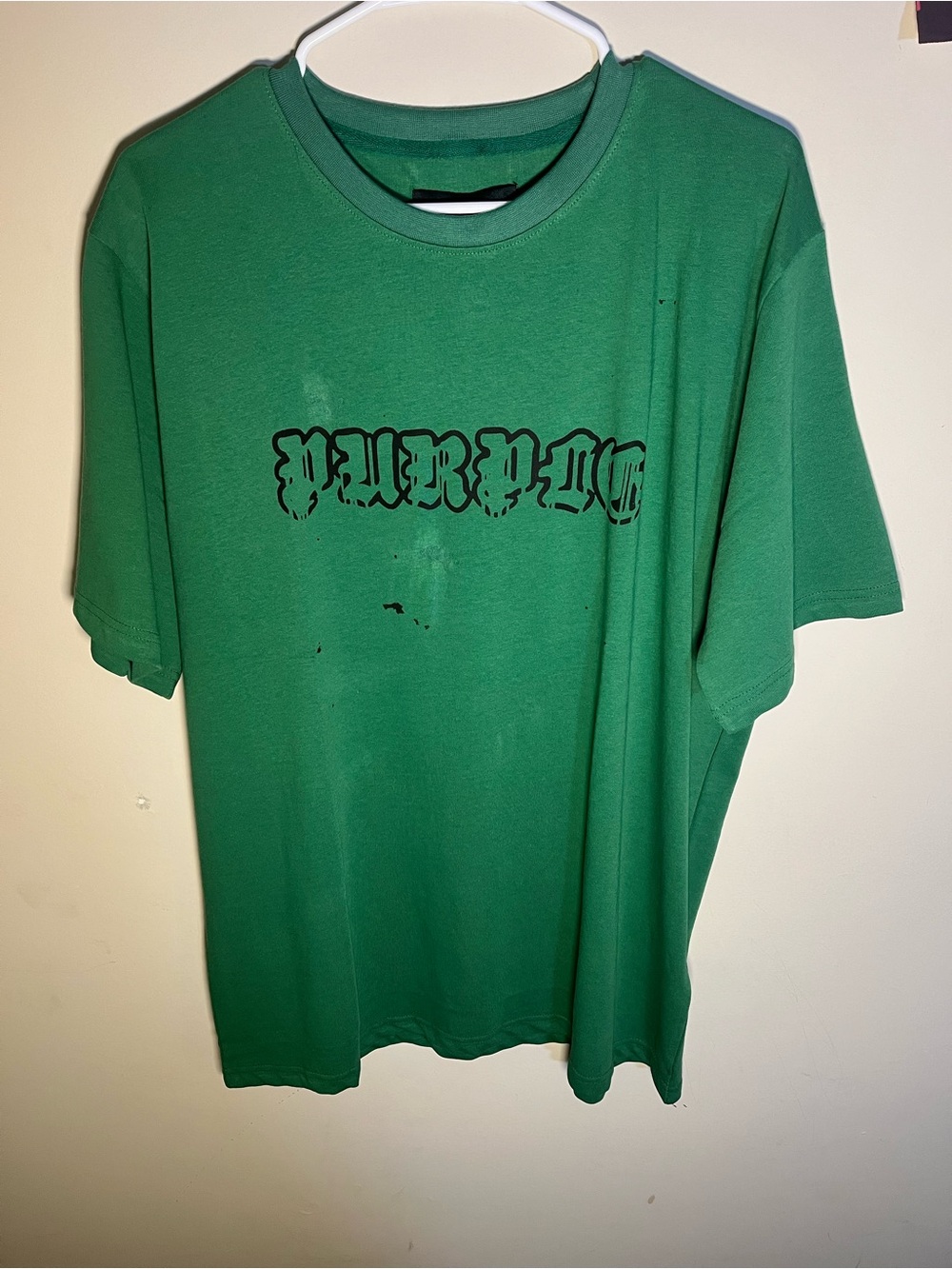 Purple brand Green Short-Sleeve Graphic Tee with Gothic Chest Print